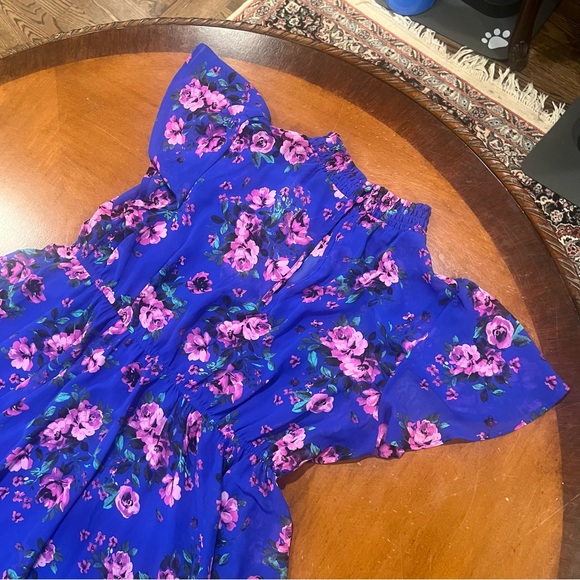NEW Torrid Mini Chiffon Smocked Dress Blue Floral Size 1X 14/16 Flutter Sleeves - Picture 4 of 16